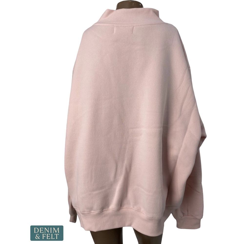 NEW Parke Varsity Mockneck Rose White Fleece Sweatshirt L/XL Oversized Pullover - Picture 6 of 15